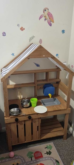 OOOK Детски кухненски комплект с навес, 3+ години, масивна ела