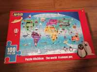 Детски пъзел Luna, 100 части, карта на света