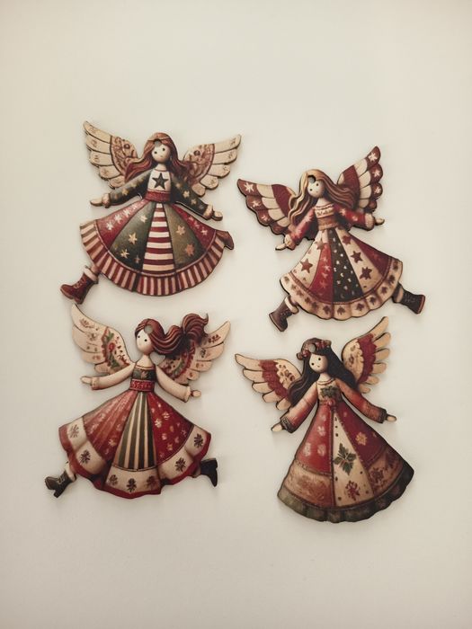Decoratiuni brad Craciun din lemn plate Fete Ingeras