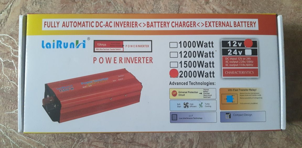 Преобразователь напряжения инвертор 12v - 220v  2000W