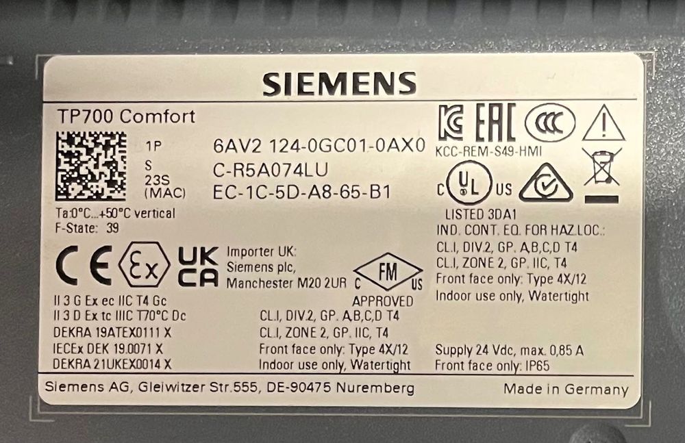 Дисплей Siemens  Simatic HMI TP700 Comfort Touch Operation 7"