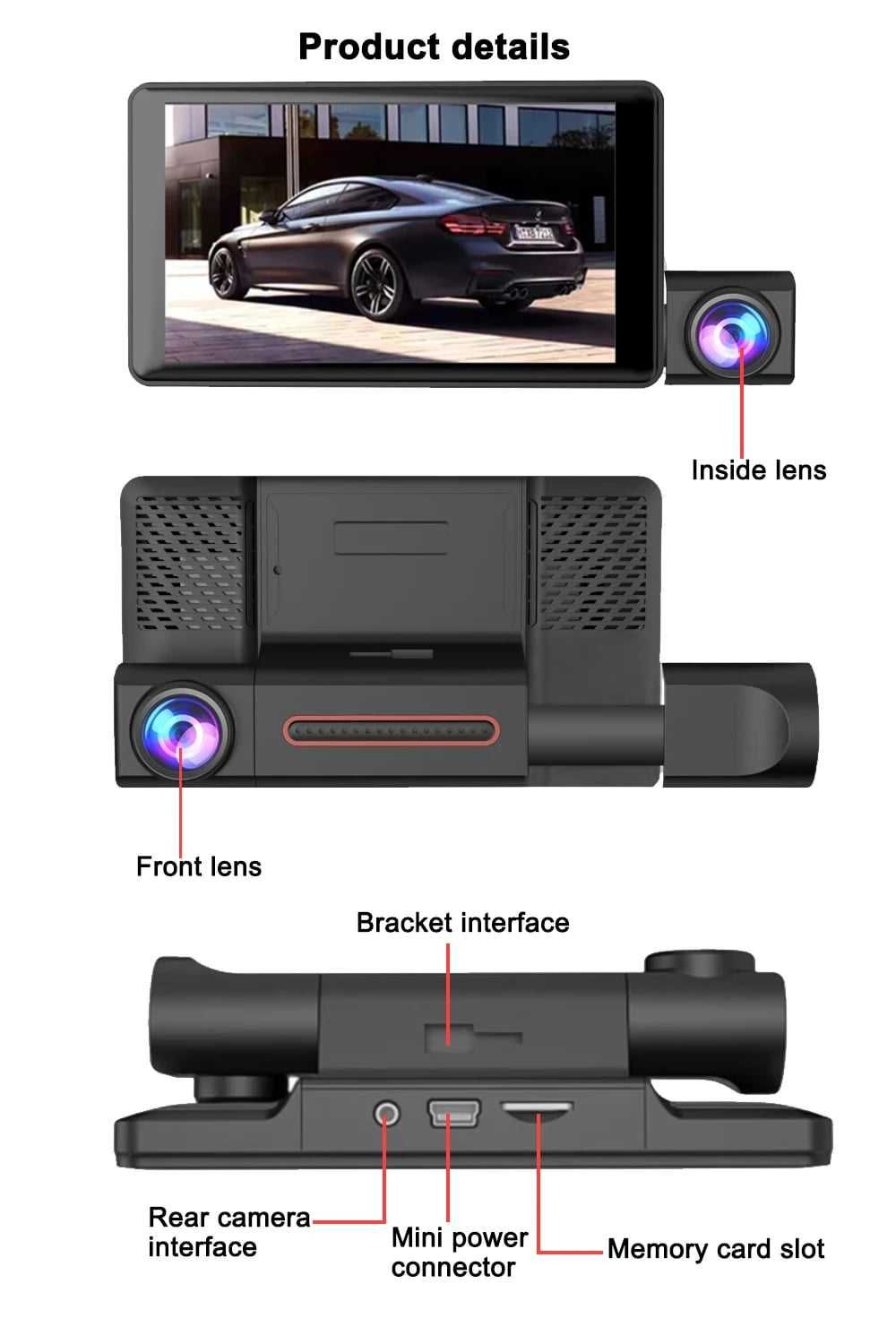 Camera Auto Tripla TSS-XH-208, Ecran LCD de 4", G Senzor