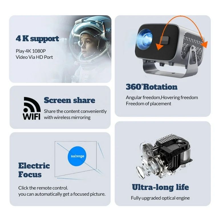 Мини-проектор A10, Android 11,0, Wi-Fi 6,0, с автофокусом
