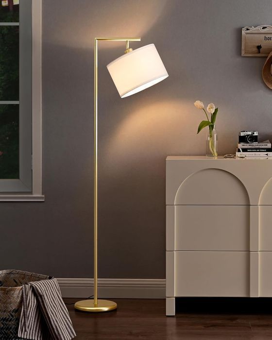 Lampă de podea EDISHINE, cu abajur ajustabil, bec E27 inclus, Auriu