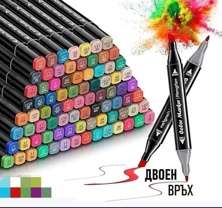 Комплект детски маркери за художници с тънък и дебел писец в несесер