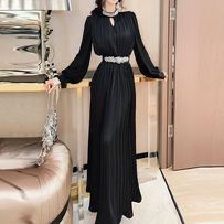 Черное Элегантное женское платье с длинным рукавом весна-лето kiyim