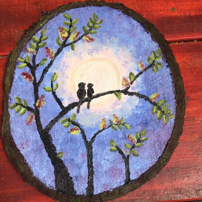 pictura tempera pe lemn butuc