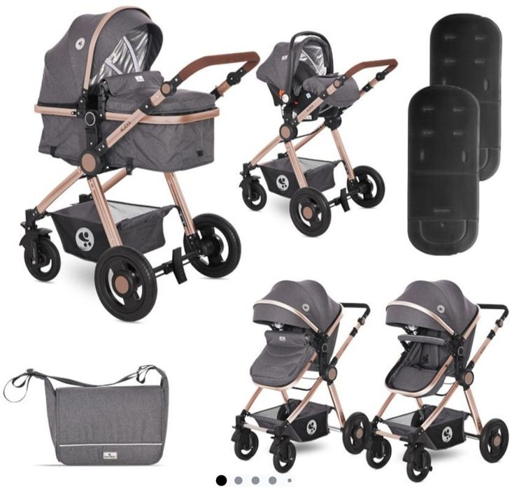 Детска количка 3 in 1 Lorelli Alexa Luxe Black, Включено кошче за кола