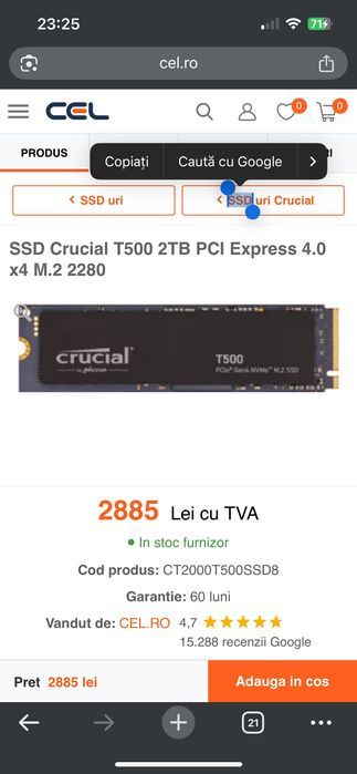 Ssd crucial T500
