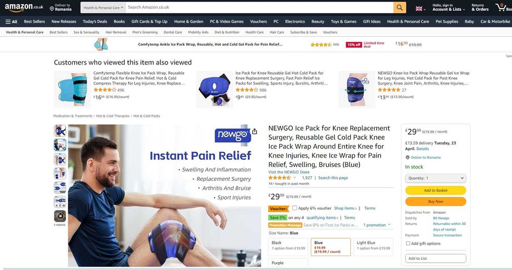 Genunchera/cotiera cu Gel (ICE) , NEWGO, imp Germ, REDUS de la 180 RON