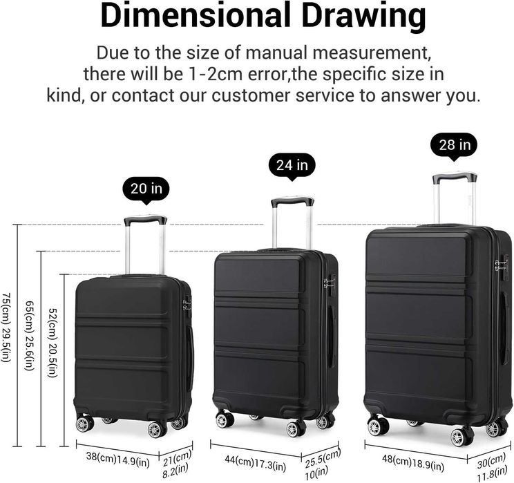 KONO твърд куфар на колелца 36 л с TSA ключалка черен