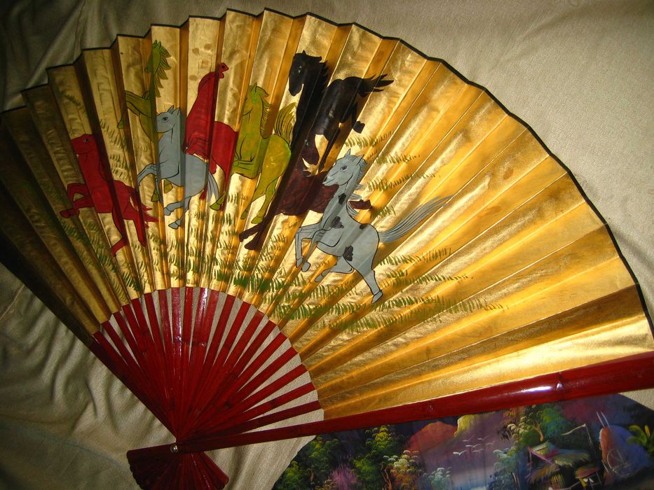 Декоративные Картины Веер из бамбука Позолоченные 1 метр 50см