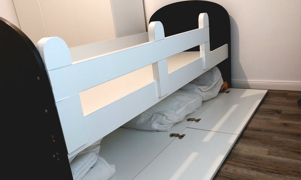 Pat pentru copii 80 x 190 cm, cu somieră și sp. depozitare, alb/wenghe