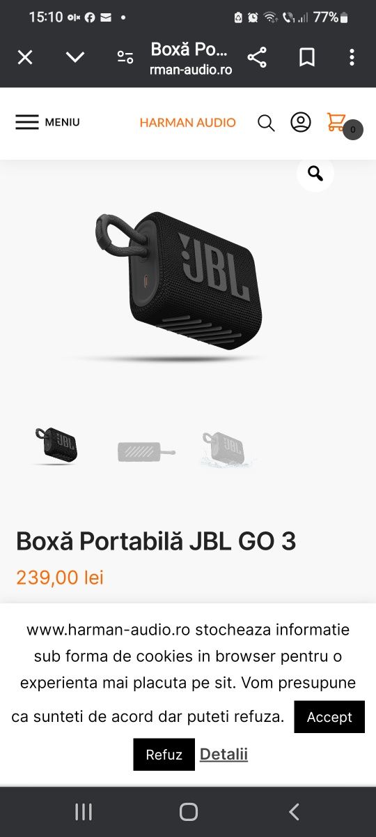 Boxă Portabilă JBL GO 3, rezistentă la praf și apă, sigilată