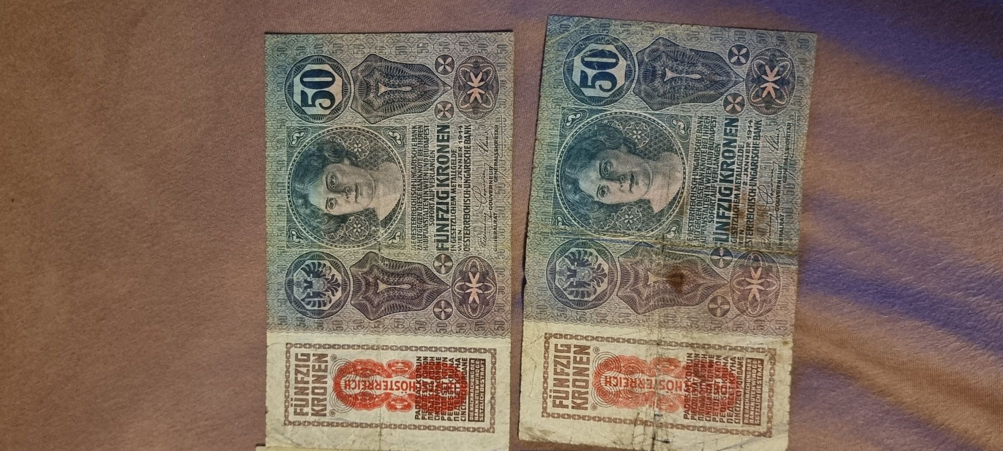 Vand bancnote 20, 50 și 100 coroane Austro-Ungaria