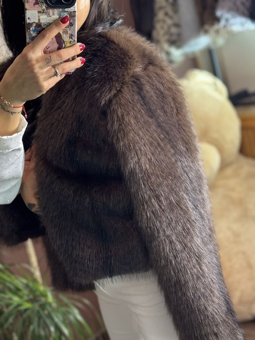 Палто в кафяво от висок клас еко косъм