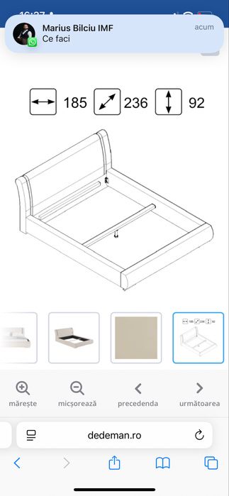 Pat tapitat crem 160x200 cu saltea