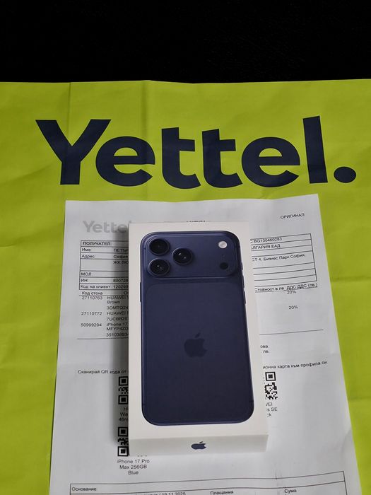 ЗАПЕЧАТАН 256GB iPhone 17 Pro Max Yettel Гаранция 2028 Deep Blue / Син