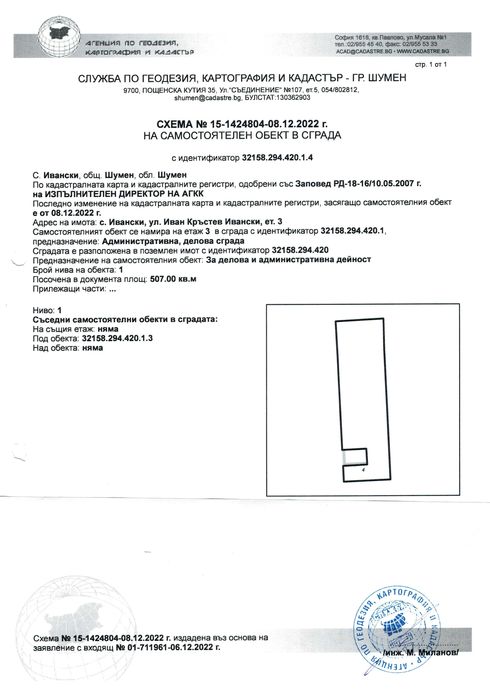 Трети етаж от административна сграда-бивше кметство на с.Ивански