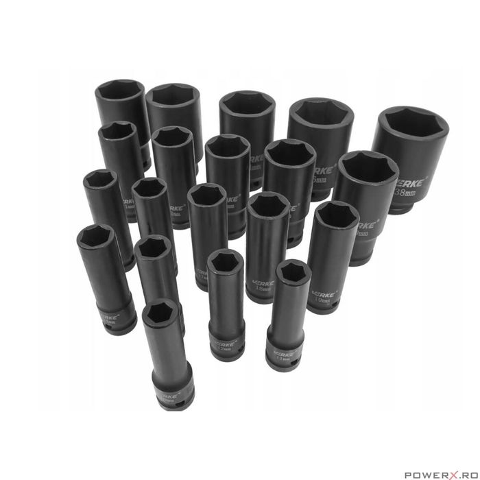 Set chei tubulare de impact lungi, 1/2" 10 - 38 mm, 20 piese, Verke