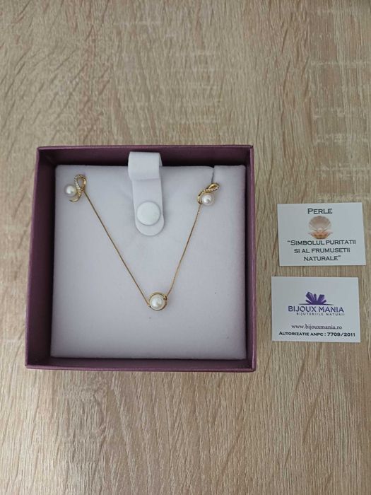 Set Bijuterii cu Perle Naturale,Argint 925 – Nou, cu cutie+certificate