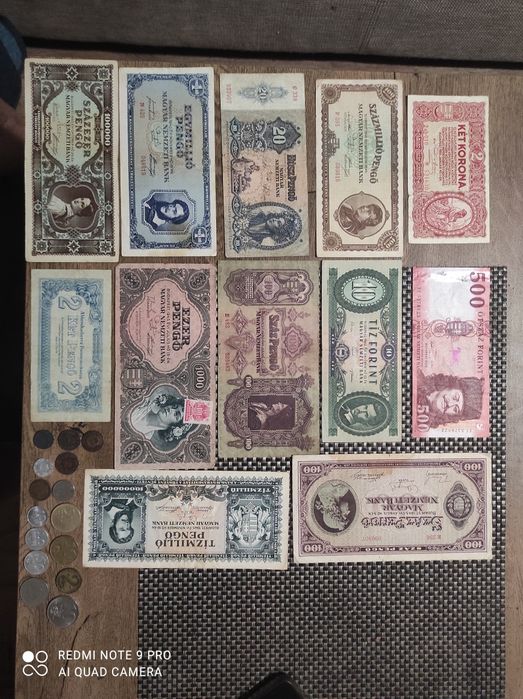 Lot superb de 12 bancnote și 15 monede ungurești