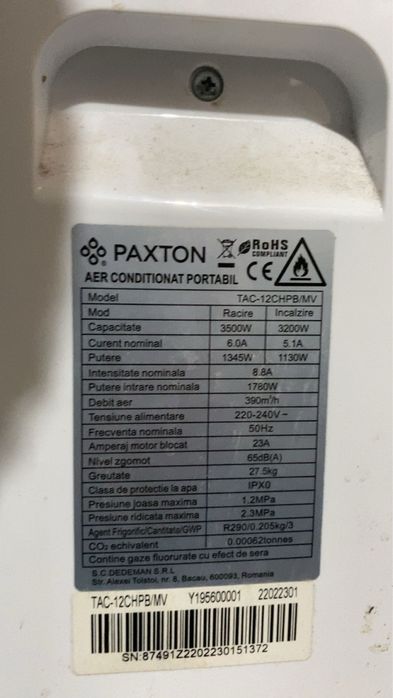 aer conditionat portabil paxton(racire, incalzire)