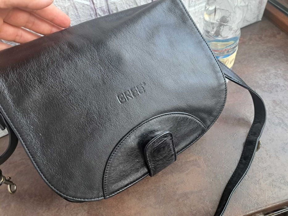 дамска чанта,Bree,малка черна кожена торба-естествена кожа