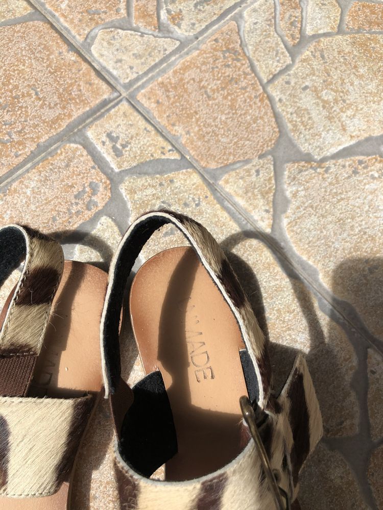 Чехли Zara естествена кожа, сандали с естествен косъм, еспадрили