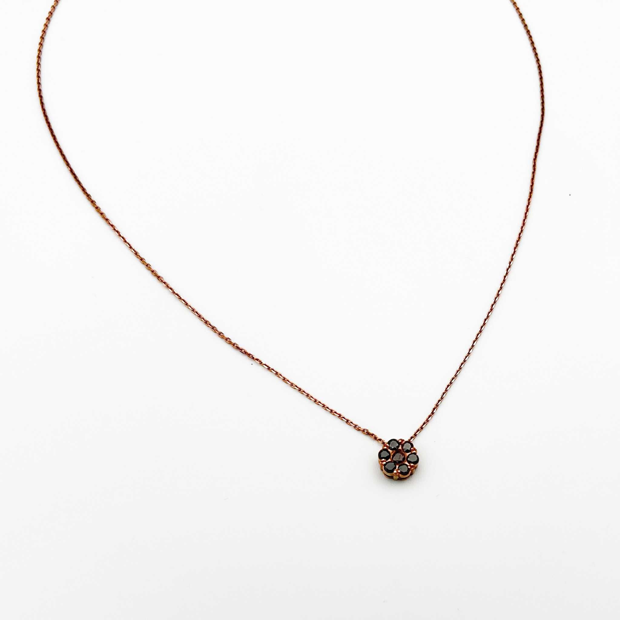 Lant + Pandantiv din aur roz de 18K cu diamante naturale negre