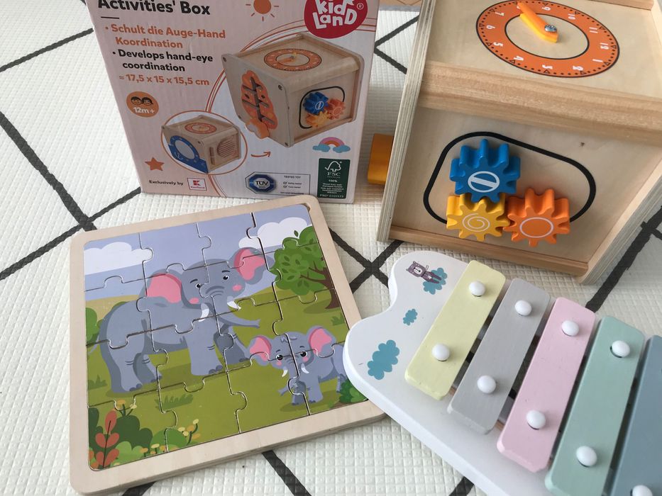 Дървени играчки - кубче, ксилифон, пъзел