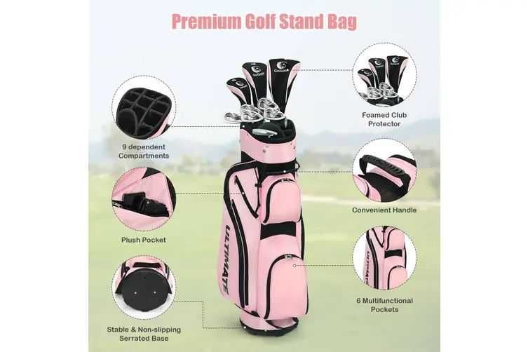 Set complet de crose de golf pentru femei, 10 piese  roz