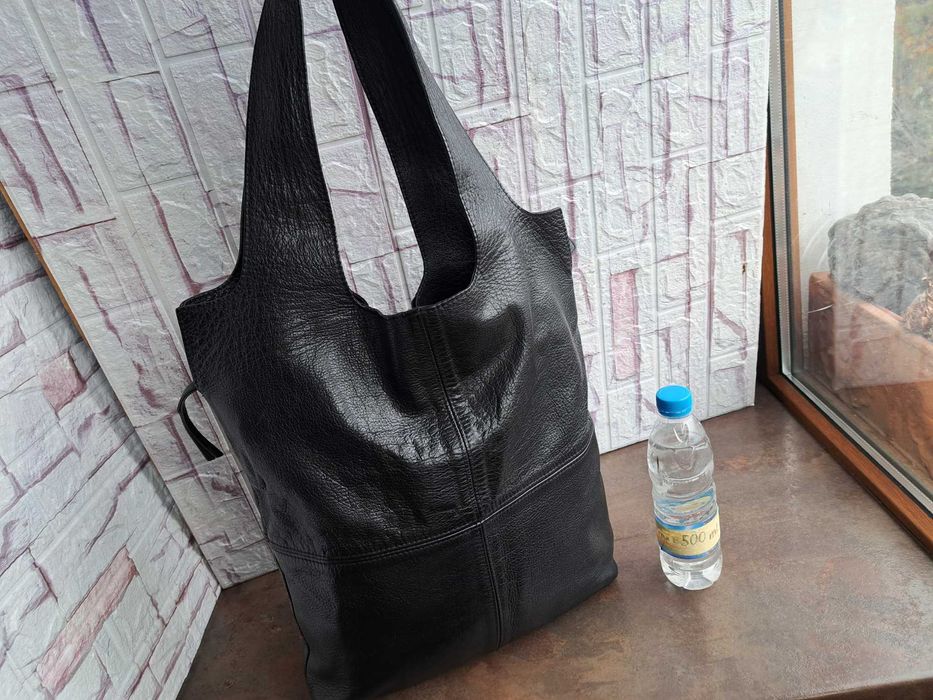 дамска чанта,черна кожена торба-естествена кожа