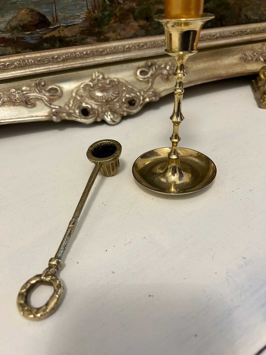 No531 Sfesnic bronz si stins lumanarea masiv 2 obiecte 184g 13-15 cm