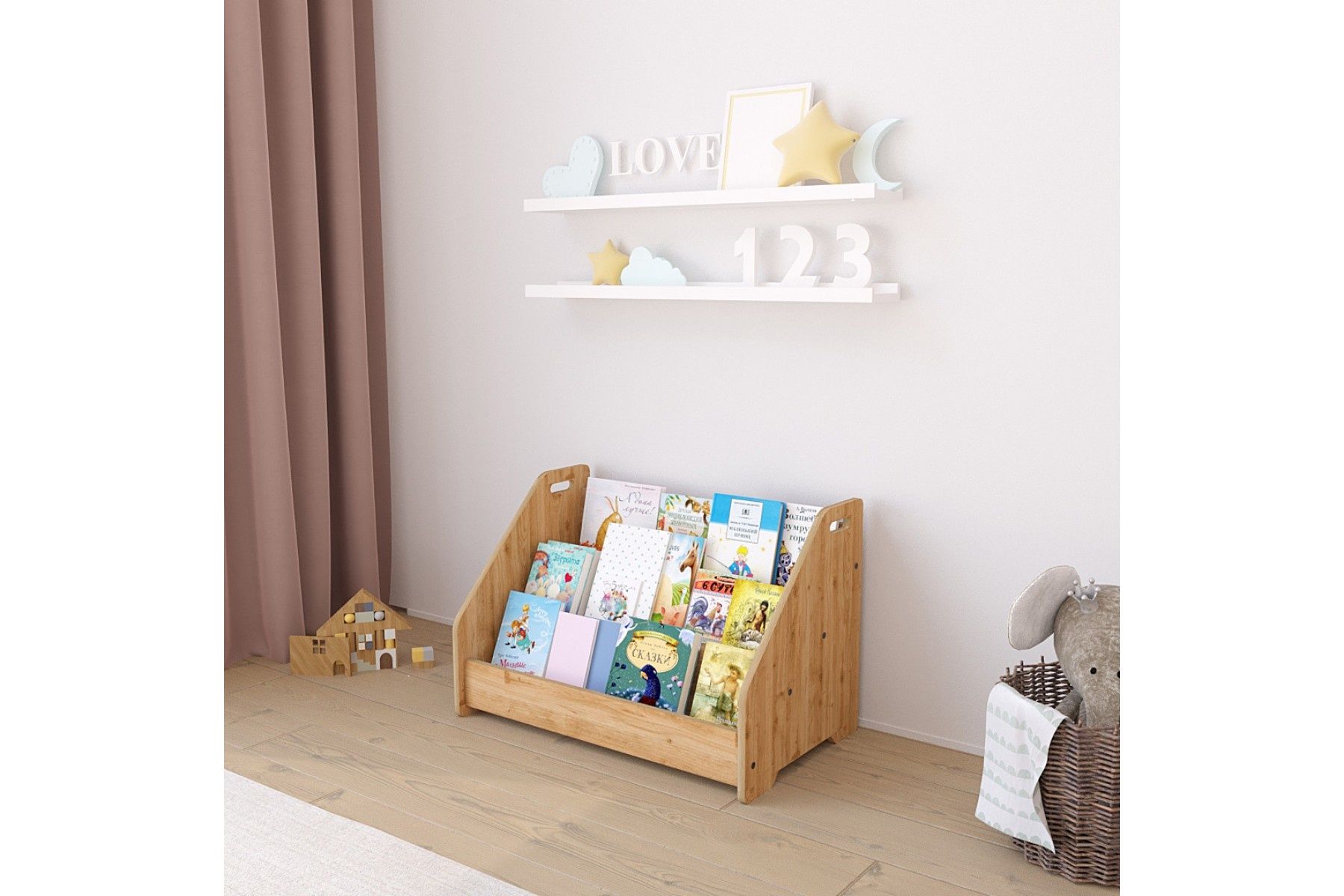 Дървена етажерка за книги Montessori за деца
