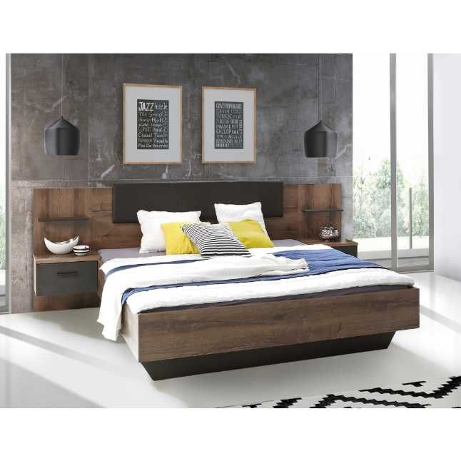 Pat cu noptiere KringX Bronx 160x200 stejar antracit stare buna