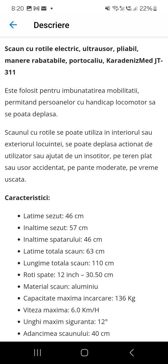 Scaun cu rotile electric, ultrausor, pliabil, manere rabatabile NOU