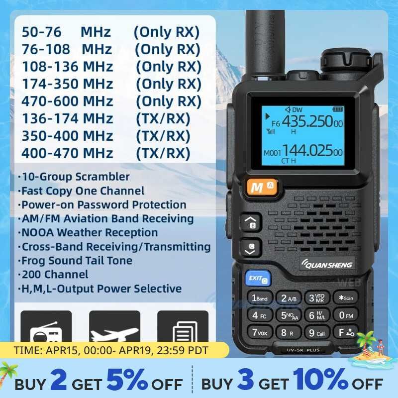 Радиостанция QUANSHENG UV-5R Plus 5W 50-600MHz FM Авио честоти Промо