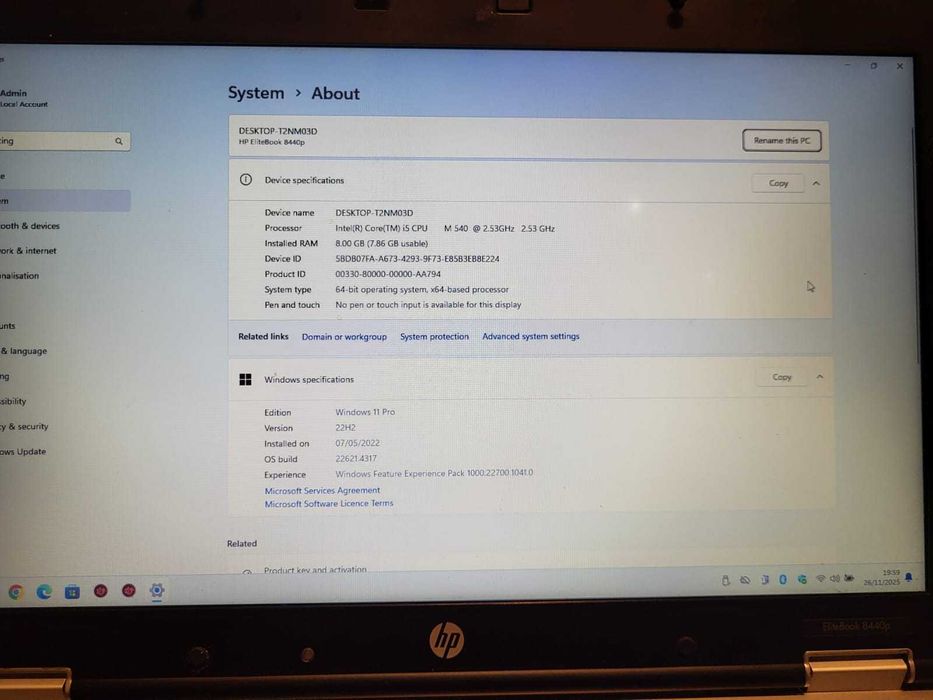 HP EliteBook 14" 8440p Intel Core i5-520M 2.53 GHz 8GbDDR3 240GbSSD