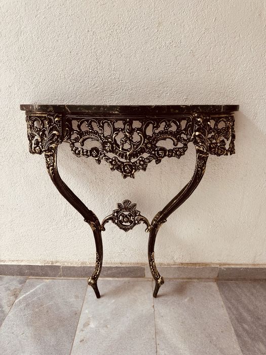 Антикварна конзолна маса от месинг и мрамор – Rococo стил 50-70-те
