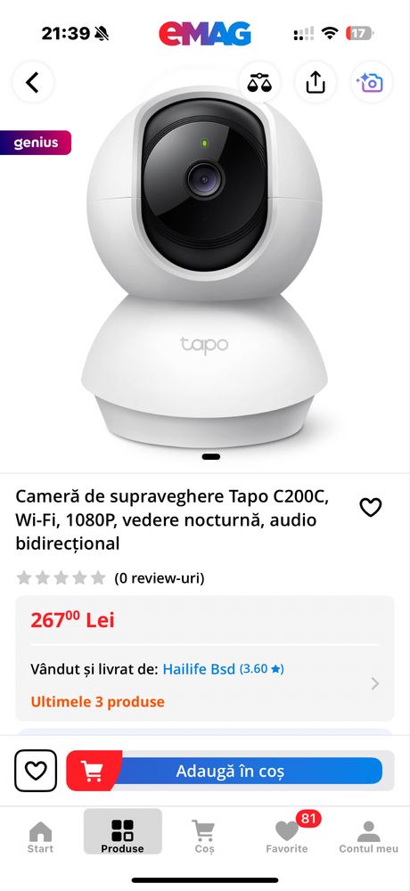 Camera supraveghere interior tapo tp link c200c sigilata full hd 360gr