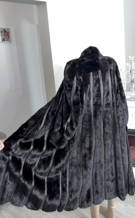 Haină blană naturală de vizon Blackglama, neagra, lunga