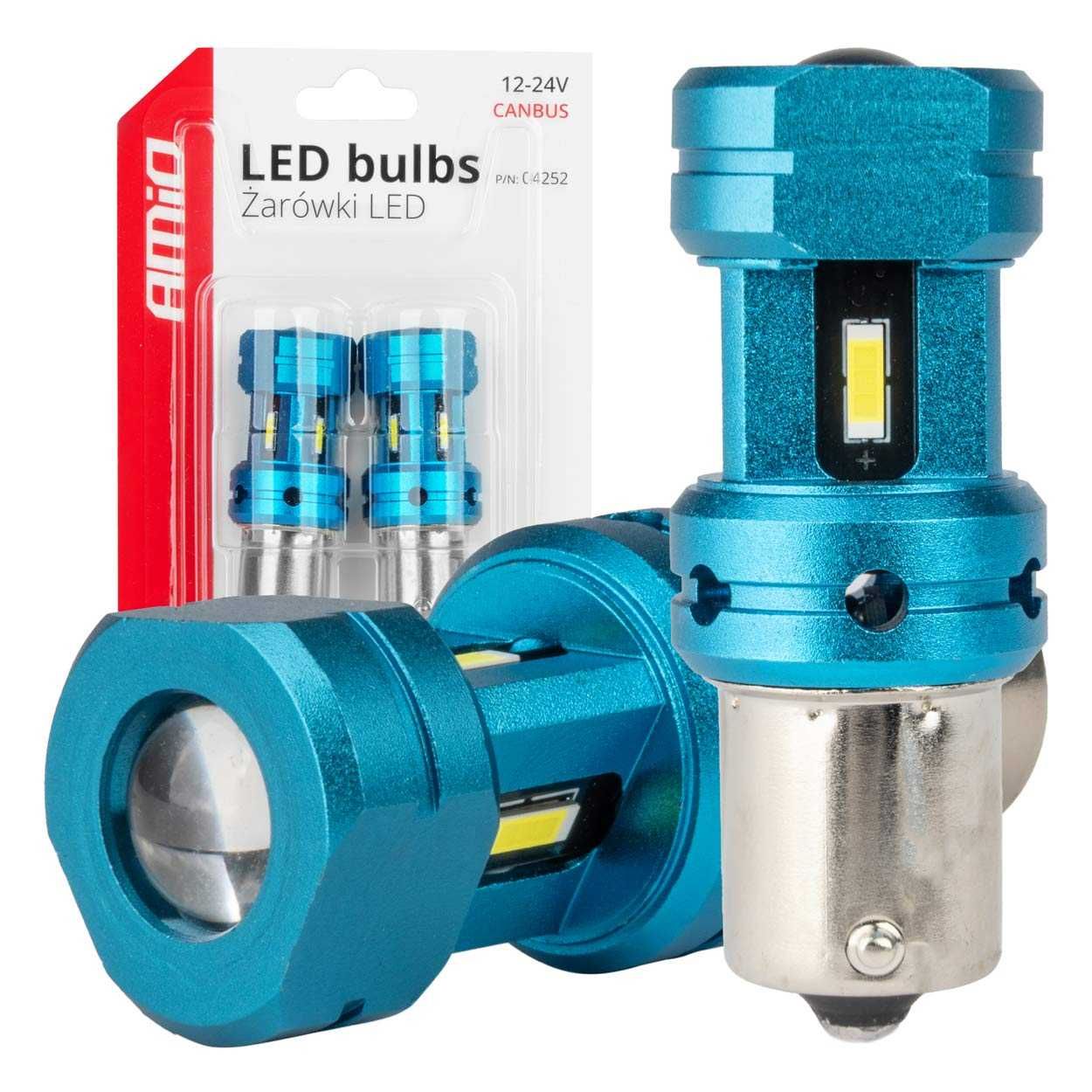 CANBUS LED крушки Amio 4 LED BA15S P21W R10W R5W 6000K 12-24V
