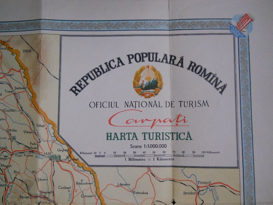 Harta turistica Republica Populara Romana ONT 68x93cm editata 1958