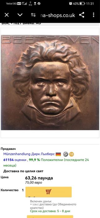 Бронзова плоча отливка плакет Лудвиг ван Бетовен Релефно изображение