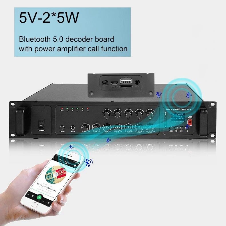 Mp3 плеър 3.7V-5V, 2*5W ъглов модул за вграждане с BT 5.0, Mic,Aux,Sd