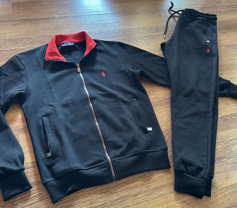 Мъжки,памучен,черен екип Ralph Polo с бродирано лого и ципове на джобо