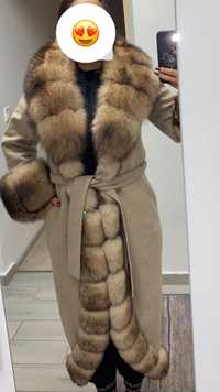 Palton dama blana naturală vulpe