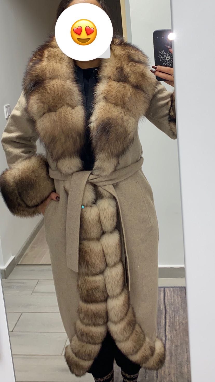 Palton dama blana naturală vulpe