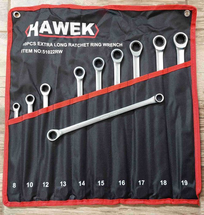 Комплект 10 броя УДЪЛЖЕНИ тресчотни звездогаечни ключове 8-19 мм